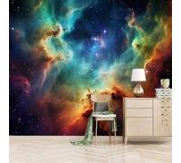 Papier peint panoramique autocollant Fantaisie Et Magnificence Spatiales - intissé - 366x256cm - Tableaux Muraux Tapisserie Photo Étoiles Colorées - Pose Facile & Amovible sans Trace - Pour Chambre
