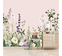 Papier peint panoramique autocollant Fleurs Et Herbes Rétro - intissé - 300x256cm - Tableaux Muraux Tapisserie Photo Paysage Végétal - Pose Facile & Amovible sans Trace - Pour Chambre & Salon