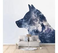 Papier peint panoramique autocollant Fusion Du Ciel étoilé Et Du Loup - intissé - 200x140cm-Tableaux Muraux Tapisserie Photo Choc De L'art Visuel - Pose Facile & Amovible sans Trace - Pour Chambre