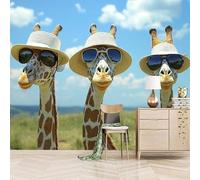 Papier peint panoramique autocollant Girafe Portant Des Lunettes De Soleil - intissé - 500x280cm - Tableaux Muraux Tapisserie Photo Style Mignon Et Humoristique - Pose Facile & Amovible sans Trace