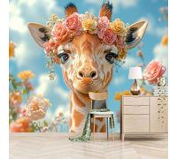 Papier peint panoramique autocollant Guirlande De Girafe - intissé - 366x256cm - Tableaux Muraux Tapisserie Photo Animaux Mignons - Pose Facile & Amovible sans Trace - Pour Chambre & Salon