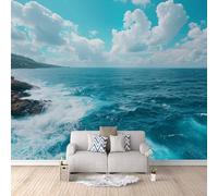 Papier peint panoramique autocollant La Mer Est Agitée - intissé - 250x175cm - Tableaux Muraux Tapisserie Photo Mer Bleue Et Ciel Bleu - Pose Facile & Amovible sans Trace - Pour Chambre & Salon
