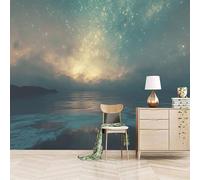 Papier peint panoramique autocollant La Voie Lactée Se Reflète Sur La Mer - intissé - 150x105cm - Tableaux Muraux Tapisserie Photo Style Ciel étoilé De Rêve - Pose Facile & Amovible sans Trace