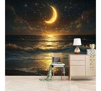 Papier peint panoramique autocollant Les Vagues Clapotent Sur La Plage - intissé - 300x210cm - Tableaux Muraux Tapisserie Photo Vue Nocturne De Rêve Sur La Mer - Pose Facile & Amovible sans Trace
