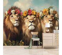Papier peint panoramique autocollant Lion Avec Une Couronne - intissé - 250x175cm - Tableaux Muraux Tapisserie Photo Style Mignon Et Humoristique - Pose Facile & Amovible sans Trace - Pour Chambre