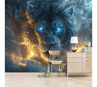 Papier peint panoramique autocollant Lion Flamboyant - intissé - 300x256cm - Tableaux Muraux Tapisserie Photo Style Rêveur - Pose Facile & Amovible sans Trace - Pour Chambre & Salon