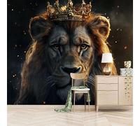 Papier peint panoramique autocollant Lion Portant Une Couronne - intissé - 400x280cm - Tableaux Muraux Tapisserie Photo Bête - Pose Facile & Amovible sans Trace - Pour Chambre & Salon