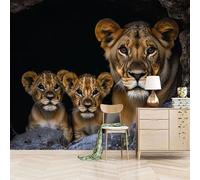 Papier peint panoramique autocollant Lionne Et Ses Petits - intissé - 500x280cm - Tableaux Muraux Tapisserie Photo Animal - Pose Facile & Amovible sans Trace - Pour Chambre & Salon