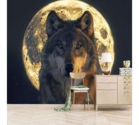 Papier peint panoramique autocollant Loup Au Dos Lunaire - intissé - 250x175cm - Tableaux Muraux Tapisserie Photo Animaux Et Bêtes - Pose Facile & Amovible sans Trace - Pour Chambre & Salon