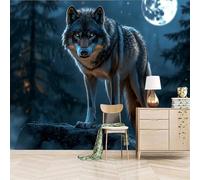 Papier peint panoramique autocollant Loup Sauvage La Nuit - intissé - 250x175cm - Tableaux Muraux Tapisserie Photo Majesté Et Mystère - Pose Facile & Amovible sans Trace - Pour Chambre & Salon