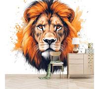 Papier peint panoramique autocollant Majesté Du Lion - intissé - 300x210cm - Tableaux Muraux Tapisserie Photo Illustrations Modernes - Pose Facile & Amovible sans Trace - Pour Chambre & Salon