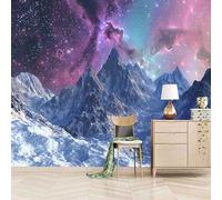 Papier peint panoramique autocollant Montagne Enneigée Voie Lactée Ciel étoilé - intissé - 366x256cm - Tableaux Muraux Tapisserie Photo Univers Mystérieux - Pose Facile & Amovible sans Trace