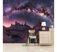 Papier peint panoramique autocollant Montagnes Du Ciel étoilé - intissé - 300x210cm - Tableaux Muraux Tapisserie Photo Paysage Désertique Fantastique - Pose Facile & Amovible sans Trace
