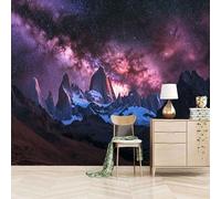 Papier peint panoramique autocollant Montagnes Enneigées Et Ciel étoilé - intissé - 250x175cm - Tableaux Muraux Tapisserie Photo Ciel Nocturne De La Voie Lactée - Pose Facile & Amovible sans Trace