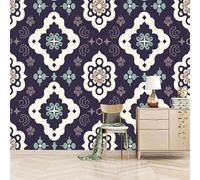 Papier peint panoramique autocollant Motif Floral Rétro - intissé - 400x280cm - Tableaux Muraux Tapisserie Photo Art Déco Géométrique - Pose Facile & Amovible sans Trace - Pour Chambre & Salon