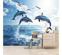 Papier peint panoramique autocollant Océan Des Dauphins - intissé - 400x280cm - Tableaux Muraux Tapisserie Photo Animal - Pose Facile & Amovible sans Trace - Pour Chambre & Salon