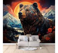 Papier peint panoramique autocollant Ours Brun Soleil - intissé - 200x140cm - Tableaux Muraux Tapisserie Photo Dessiner Des Animaux - Pose Facile & Amovible sans Trace - Pour Chambre & Salon