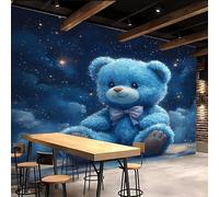 Papier peint panoramique autocollant Ours En Peluche Bleu Mignon - intissé - 250x175cm-Tableaux Muraux Tapisserie Photo Décoration De Chambre D'enfant - Pose Facile & Amovible sans Trace