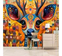 Papier peint panoramique autocollant Peinture Multicolore De Cerf Sika - intissé - 400x280cm - Tableaux Muraux Tapisserie Photo Animal - Pose Facile & Amovible sans Trace - Pour Chambre & Salon