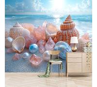 Papier peint panoramique autocollant Plage De Shell Pearl - intissé - 400x280cm - Tableaux Muraux Tapisserie Photo Trésors Du Bord De Mer - Pose Facile & Amovible sans Trace - Pour Chambre & Salon