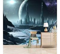 Papier peint panoramique autocollant Planète De Civilisation Cosmique - intissé - 366x256cm - Tableaux Muraux Tapisserie Photo Style Futuriste De Science-fiction - Pose Facile & Amovible sans Trace