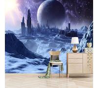 Papier peint panoramique autocollant Planète De Glace Et De Neige De La Civilisation Cosmique - intissé - 500x280cm - Tableaux Muraux Tapisserie Photo Style Futuriste De Science-fiction - Pose Facile