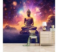 Papier peint panoramique autocollant Statue De Bouddha Dans La Mer De Nuages De Rêve - intissé - 366x256cm - Tableaux Muraux Tapisserie Photo Style Surréaliste Mystérieux - Pose Facile & Amovible