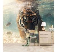 Papier peint panoramique autocollant Tigre Plongeur - intissé - 300x256cm - Tableaux Muraux Tapisserie Photo Animaux Et Bêtes - Pose Facile & Amovible sans Trace - Pour Chambre & Salon