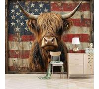 Papier peint panoramique autocollant Vache Animal Drapeau Rose - intissé - 250x175cm - Tableaux Muraux Tapisserie Photo Style Rétro - Pose Facile & Amovible sans Trace - Pour Chambre & Salon