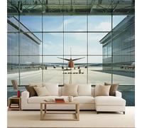 Papier peint panoramique Avion 150x105 cm - Revêtement mural décoration chambre salon - Design moderne - Ciel bleu Aéroport Murales Panoramique intissé Paysage urbain Adulte Chambre d'enfants