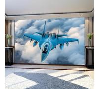 Papier Peint Panoramique Avions de chasse 400 x 280 cm Poster Mural 3D Bleu Tapisserie Photo Intissée Fresque Salon Chambre Fond TV