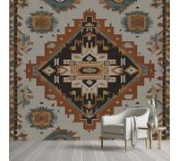 Papier Peint Panoramique Aztèque Sud-ouest Ethnique Tribal Tapisserie Murale Papier Peint Navajo Amérindien Géométrique Wallpaper Intissé Décoration Murale pour Salon Chambre Bureau 350x256 cm