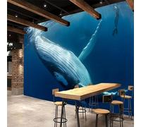 Papier Peint Panoramique Baleine 350x256 cm 3D Papier Peint Intissé Vie Marine Bleue Photo Trompe l'oeil Poster Geant Mural Salon Chambre Enfant Chambre Décoration Murale a-8957