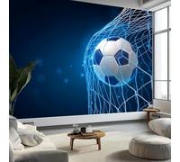 Papier Peint Panoramique Ballon de Football Bleu Mural 430x300 cm 3D Papier Peint Intisse Football Sports de Balle Fresque Murale Chambre Coucher Salon Décoration Photo Poster Geant Murale w.89