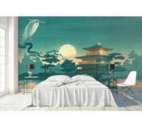 Papier Peint Panoramique Bâtiment Vert Moon Mountain Water Papier Peint 3D Tapisserie Murale Décoration Chambre Salon -songqians-13983-380cmx255cm