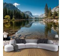 Papier Peint Panoramique Beau Lac Mural 300×210cm 3D Papier Peint Intisse Nature Forêt Arbres Murale Chambre Coucher Salon Décoration Bleu XXL Photo Poster Geant Murale