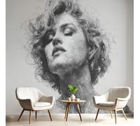 Papier Peint Panoramique Blanc Cassé Portrait De Femme 3D Tapisserie Peinture Murale Interieur Personnages En Trois Dimensions Pour Chambre Salon À Coucher D'Enfant Maison Décoration,250X170Cm