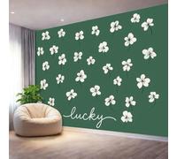 Papier Peint Panoramique Blanc vert foncé Mural 250 x 175 cm, 3D Papier Peint Lignes peintes trèfle Thème Floral Fresque Murale Chambre Coucher Salon Décoration Photo Poster Geant Murale