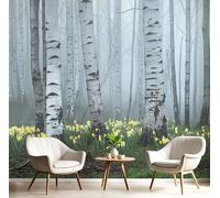 Papier Peint Panoramique Blanc Vert Forêt De Bouleaux De Narcisse 3D Tapisserie Peinture Murale Interieur Paysage De Printemps Pour Chambre Salon À Coucher D'Enfant Maison Décoration,300X210Cm