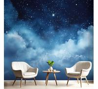 Papier Peint Panoramique Bleu Blanc Nuages Du Ciel Nocturne 3D Murale Paysage Fantastique Pour Décoration Chambre Salon Tv Canapé Thème Hôtel Luxe Couloir Fond Mur Peinture À La Maison,450X300Cm
