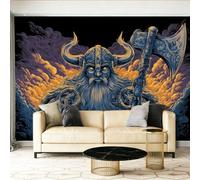Papier Peint Panoramique Bleu Foncé - Tradition Mystère Vikings Guerriers motif Poster Papier Peint Intissé Décoration - 300 x 210 cm Intérieure Photo Murales Pour Salon Chambre Décoration