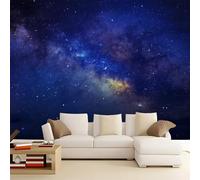 Papier Peint Panoramique Bleu Photographie de Nuit Ciel Étoilé 200 x 140 cm - Tapisserie Murale Intissé 3D Trompe l'Oeil Décoration Moderne pour Salon Chambre Bureau Appartement Premium Facile à Poser