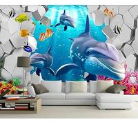 Papier Peint Panoramique Blue Undersea World Maçonnerie 200x140cm Papier Peint 3D Intissé Tapisserie Poster Chambre Salon Decoration Murale -MIWEI Wallpaper-ZXY-34256