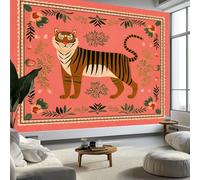 Papier Peint Panoramique Bohème Animal Tigre Plante 400 x 280 CM, 3D Papier Peint Intissé Rose Clair Photo Poster Mural Salon Adulte Chambre D'Enfants Restaurant Décoration Murale