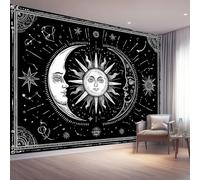 Papier Peint Panoramique - Bohème corps célestes étoiles lune 300 x 210 cm (L x H) Tapisserie Murale Panorama, Noir style 3D impression Décoration Murale pour Salon Chambre d'enfants Restaurant