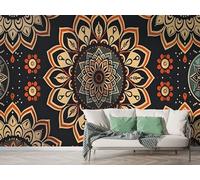 Papier Peint Panoramique Bohème Floral 3D - Motif Géométrique Ethnique - Décoration Murale pour Salon & Chambre, Intissé Autocollant Papier Mural, 400x280 cm M-786