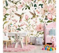 Papier Peint Panoramique Bohême Oiseaux Fleurs Feuilles, 250 x 175 cm Décoration Murale Rose Papier Peint Intissé, Mural Personnalisé 3D Pour Salon Cuisines Chambre Adulte Enfant