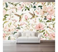 Papier Peint Panoramique Bohême Rose Colibri Branche Fleurie 3D Mural Design, Tapisserie Photo Géante Pour Salon Décoration Murale Xxl Intissée, Paysage Moderne 200 X 140 Cm
