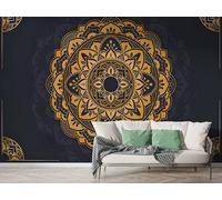 Papier Peint Panoramique Bohème Style Ethnique 3D - Motif Géométrique Floral - Décoration Murale pour Salon & Chambre, Intissé Autocollant Papier Mural, 400x280 cm M-838