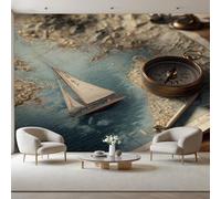 Papier Peint Panoramique Boussole De Navigation Pour Voilier Toison Mur 450x315cm(L X H) Moderne Papier Peint Intissé Pour Chambre Salon Bureau Personnalisé Décoration Murale Paysage Nautique Vintage